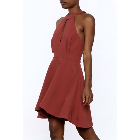 C/MEO Collective Witness Mini Dress in Marsala Red Halter Neck Cutout Sleeves XS - Picture 16 of 16